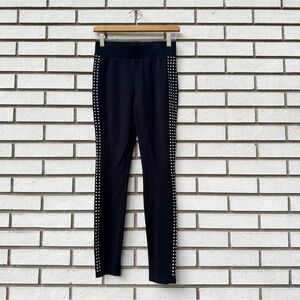 Catherine Malandrino Black Studded Legging Pants Silver Side Studs Pull On XS‎